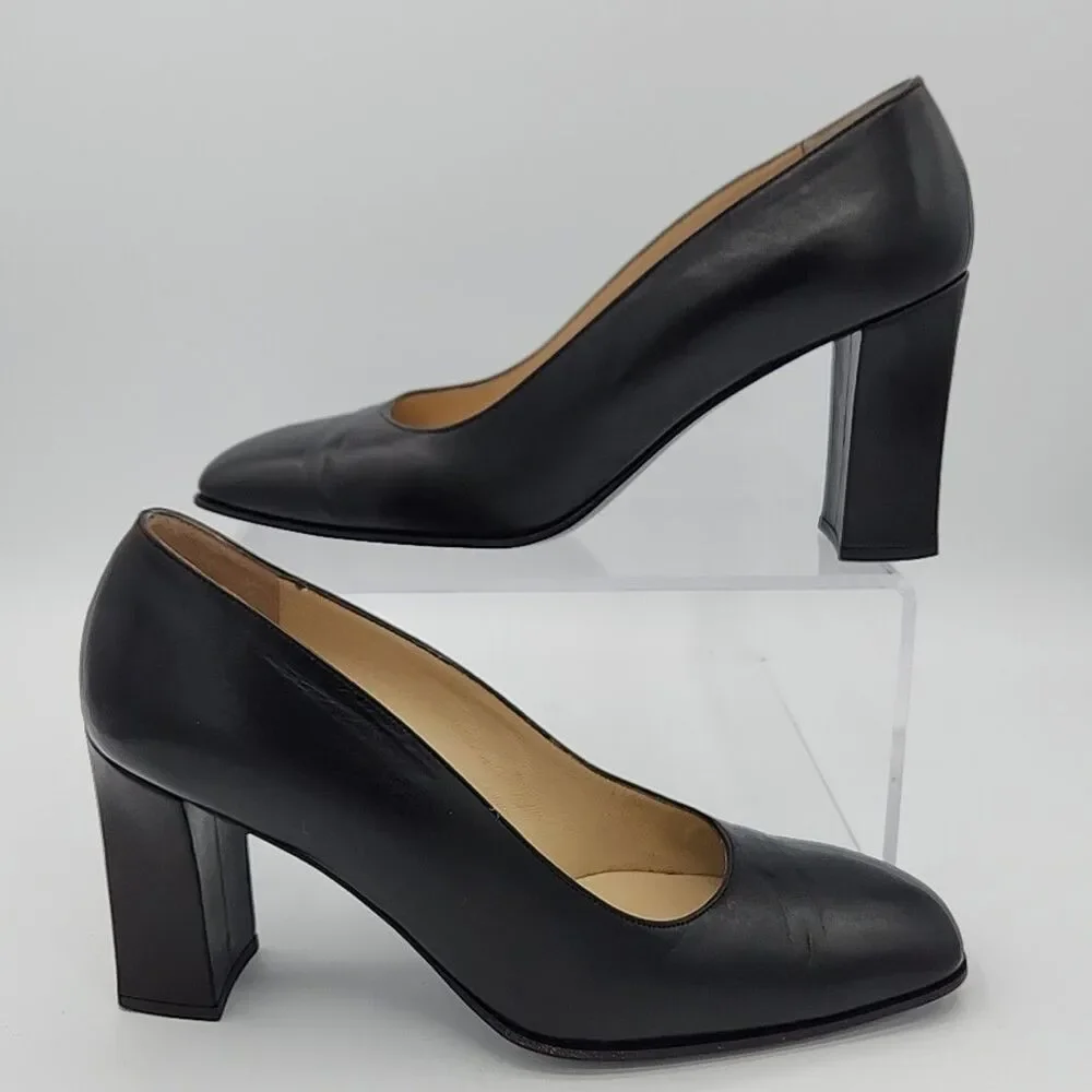 Bally Black Heel Square Toe Slip On Shoes Made In Switzerland Womens 5.5C EUC